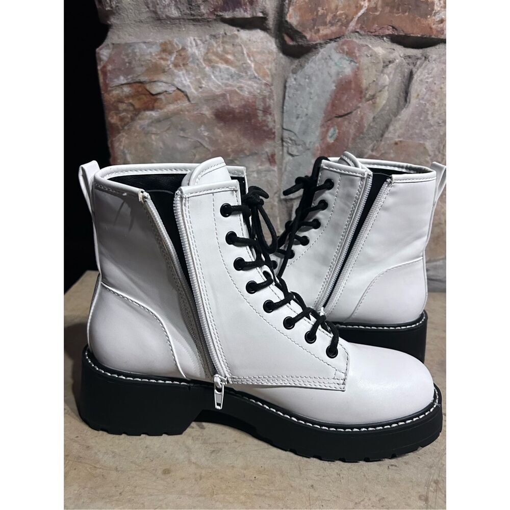 Madden Girl Combat Boots Carra Lug Sole Lace Up & Zip Round Toe Block Heel Sz 9M - Picture 7 of 12